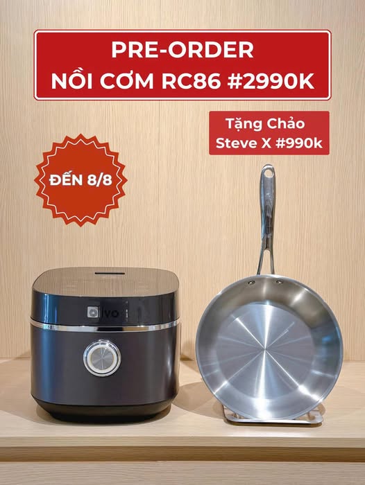Mua nồi cơm Olivo RC86 lòng inox tặng kèm chảo Olivo mã 2055 trị giá 990k.